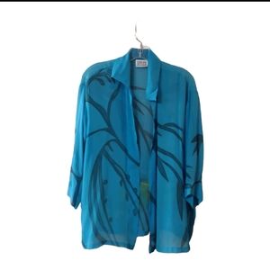 Chico's Design Silk Open Front Collared Women Top size 0 color blue